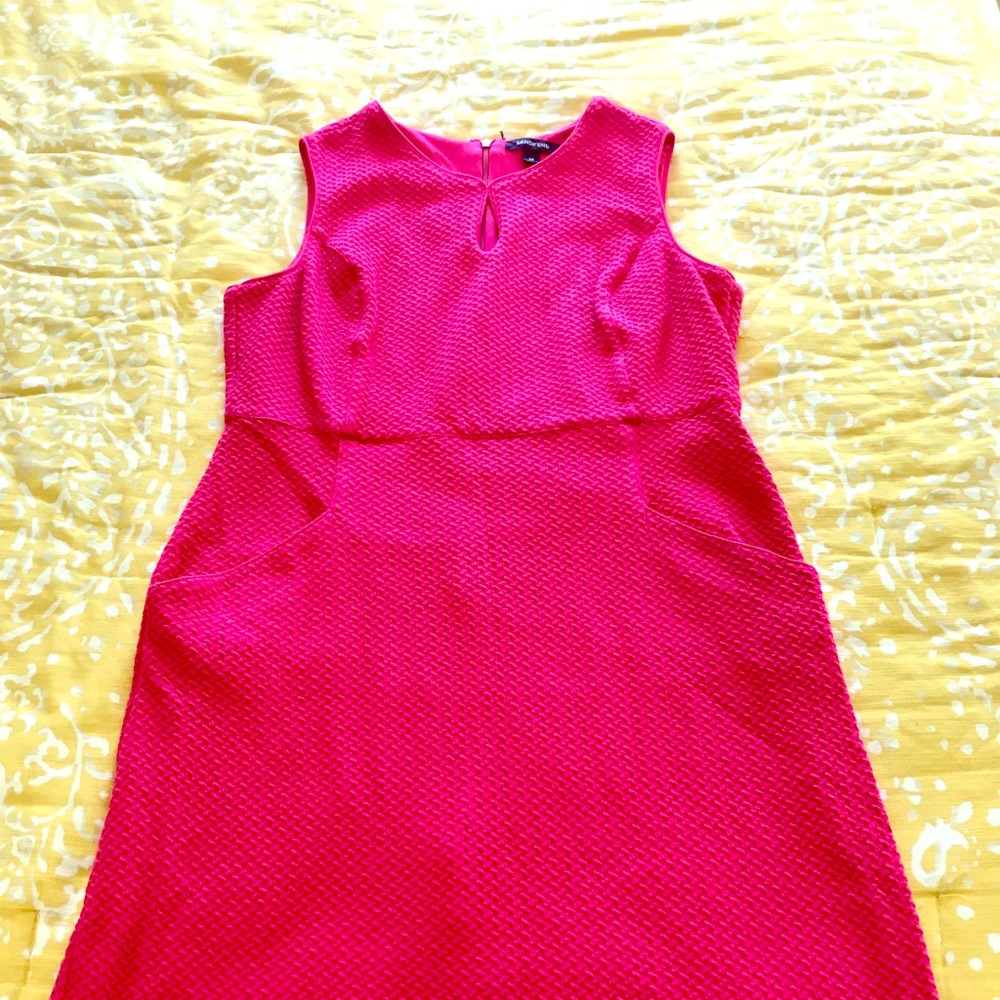 Lands' End Pink Textured Sleeveless Dress